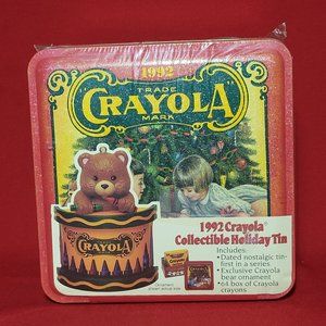 1992 Crayola Collectible Holiday Tin Sealed 64 Crayons Christmas Ornament Tin Bo